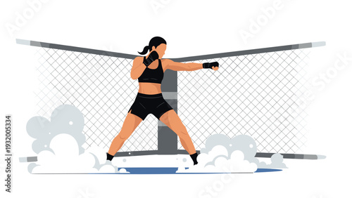 Female mma fighter ready for battle in the octagon