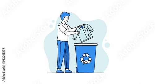 Man discarding old clothes into a recycling bin.