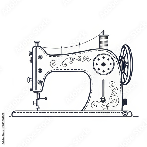 Vintage sewing machine illustration with decorative elements  
