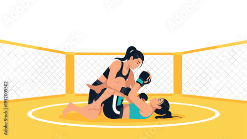 Women in mma fight: dynamic scene in the ring