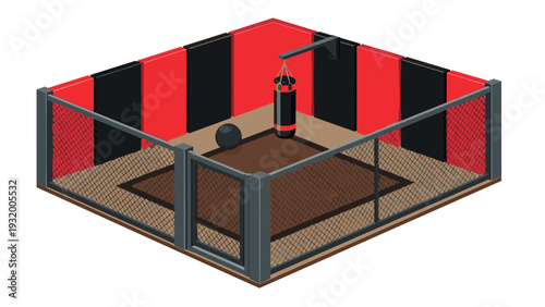 Isometric boxing training ring with punching bag and fence