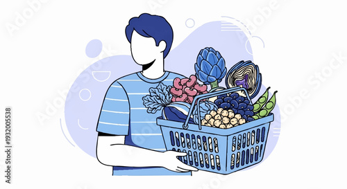 Man holding a basket full of fresh produce.