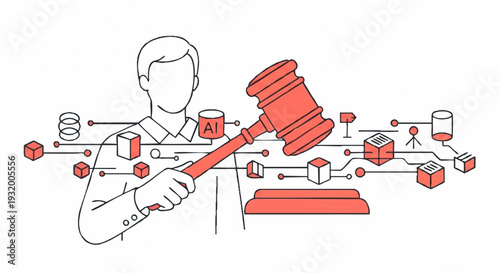 Man Holding Gavel Symbolizing Digital Law and Technology.