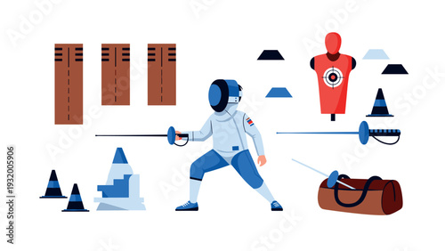 Fencing equipment and training elements in modern flat design