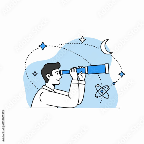 Man looking through telescope exploring the universe.