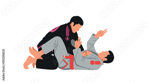 Brazilian jiu jitsu training with grappling techniques in flat design