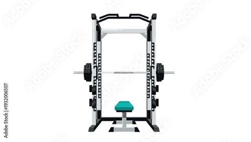Modern gym equipment: smith machine with weight bench