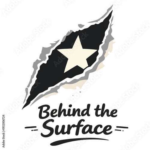 Creative graphic design featuring a torn paper shape with a star symbol representing depth and hidden meaning