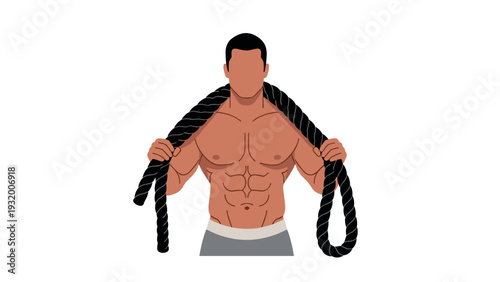 Fitness enthusiast with battle rope: strength and endurance training in gym workout