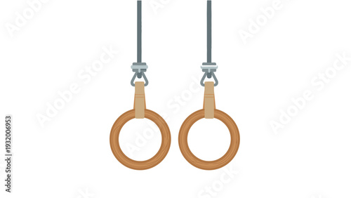 Vector of gymnastic rings hanging on cords in flat style with minimalist design