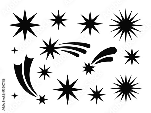 Assorted star shapes and shooting comet icons.