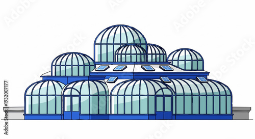 Modern Glass Conservatory Building with Multiple Domes.