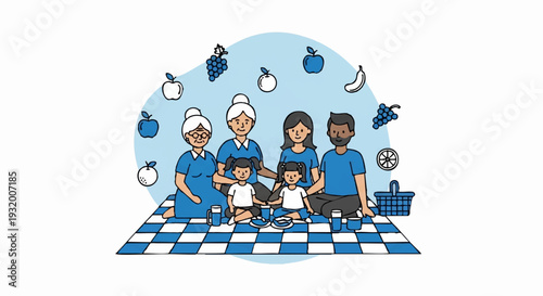 Multigenerational family enjoying a picnic together outdoors.