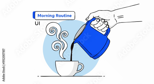 Morning Routine UI Coffee Pouring Illustration.