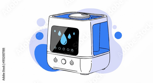 Modern Ultrasonic Humidifier with Digital Display and Blue Accents.