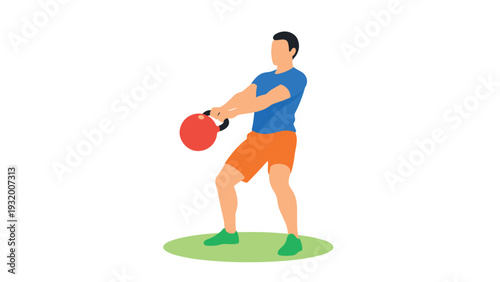 Flat style fitness enthusiast lifting kettlebell for workout exercise