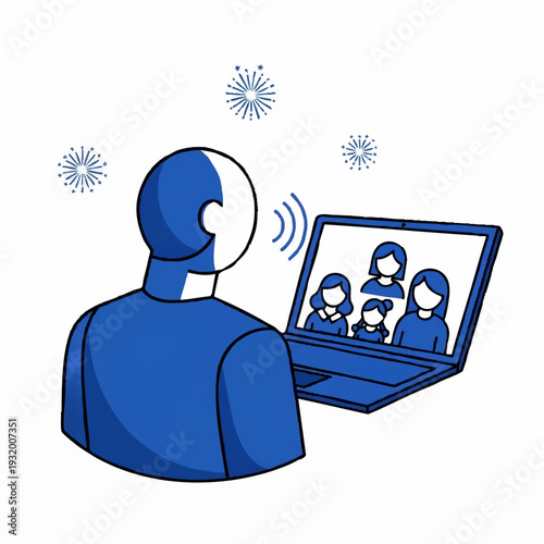 Person communicating with family on video call.