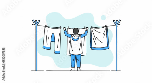 Person hanging laundry on a clothesline outdoors.