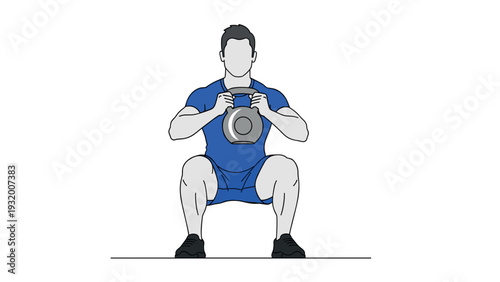 Minimalist workout illustration of man squatting with kettlebell
