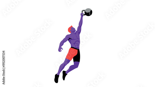 Dynamic athletic illustration of man lifting kettlebell in vibrant colors