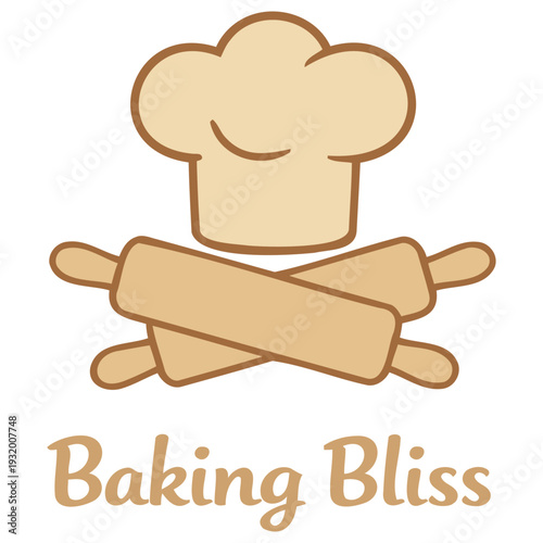 Cute and playful cartoon chef hat with crossed rolling pins vector illustration perfect for baking blogs and culinary branding designs