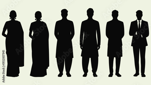 Professional Business Team Standing Silhouette Vector Corporate Group Diverse Workforce Illustration Six People Team EPS Business Staff Design
