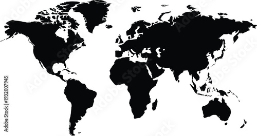 Modern world map silhouette vector global continents earth geography travel infographic navigation international business presentation design isolated black shape