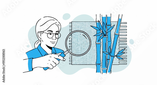 Scientist Examining Bamboo Growth and Microchip Technology.