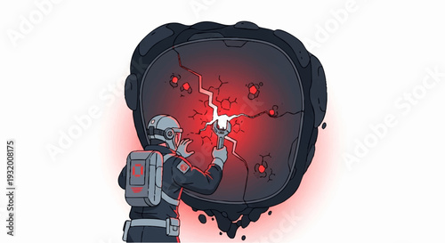 Scientist in Hazmat Suit Interacting with Glowing Anomaly.