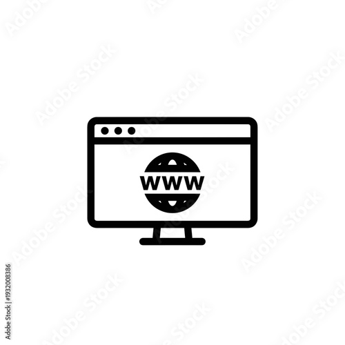 Computer monitor displaying internet symbol with www text  