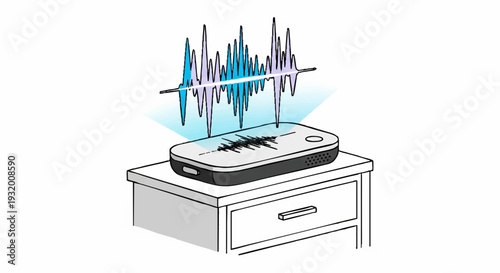Sound wave visualization from portable device on nightstand.