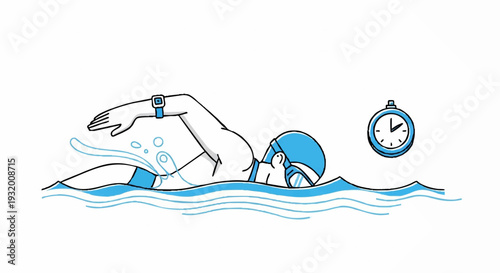 Swimmer wearing a blue cap and goggles in the water.