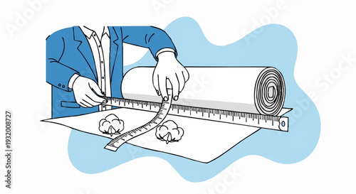 Tailor measuring fabric with tape measure for custom suit.