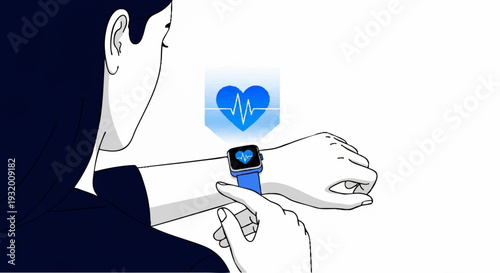 Woman checking heart rate on smartwatch health app.