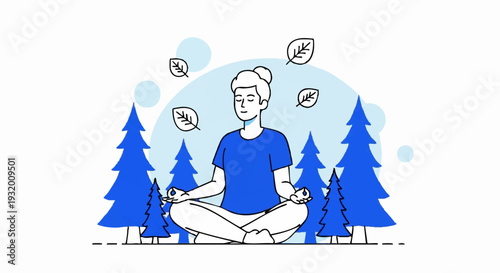 Woman meditating peacefully in a serene natural environment.