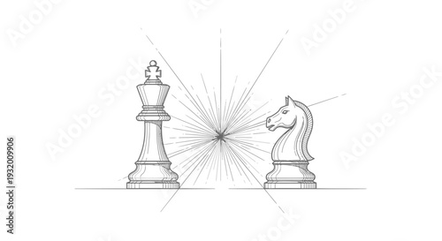 chess king and knight face a powerful starburst illustrating strategic confrontation and decision-making in business challenges.