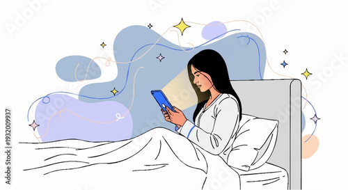 Young Woman Relaxing in Bed Using Her Smartphone.
