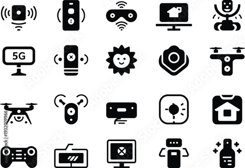 Smart home technology icon set IoT AI drone VR 5G gadget connectivity digital device vector collection