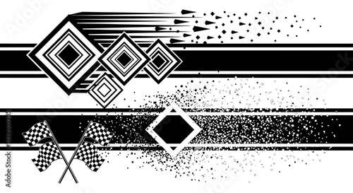 dynamic racing concept featuring checkered flags speed lines and abstract geometric patterns ideal for sports event graphics
