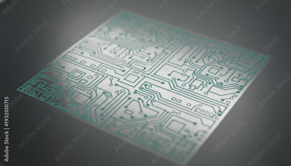 Fototapeta premium Close view of a green patterned photoresist layer resembling an intricate electronic circuit board