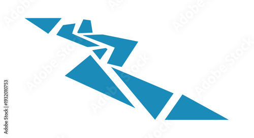 Abstract design with blue geometric shapes against a white background, suggesting movement