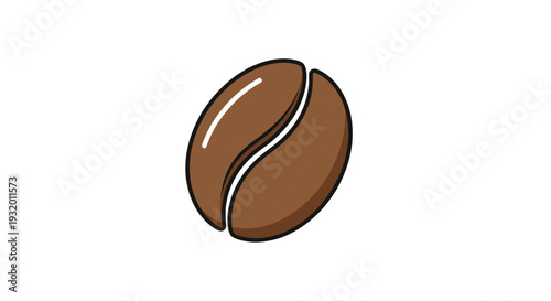 A cartoonish depiction of a single coffee bean, brown with a white central line