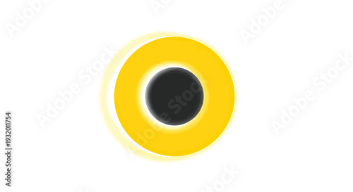 Abstract graphic design featuring a central dark hole surrounded by bright yellow rings on white