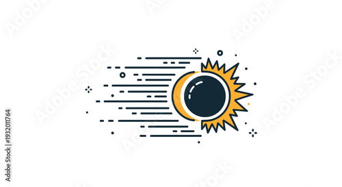 Illustration of a celestial body with sharp points and a shadowed orb, with motion lines