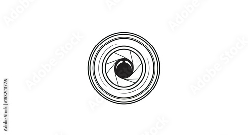 Abstract black and white lens aperture graphic design, with concentric circles on a white background