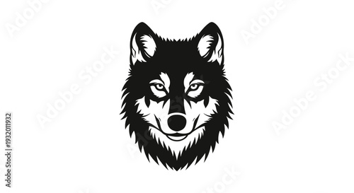 A stylized black wolf head with detailed fur against a white background