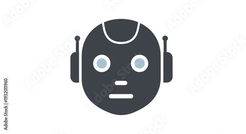 Flat-design icon of a robotic head with ear-like modules and antennae, front-facing