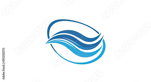 Abstract blue waves enclosed in an oval shape, on white background