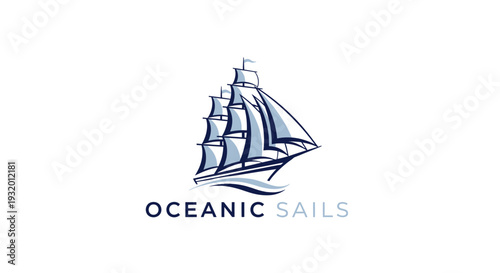 A stylized sailboat logo with a blue and white color scheme on a white background