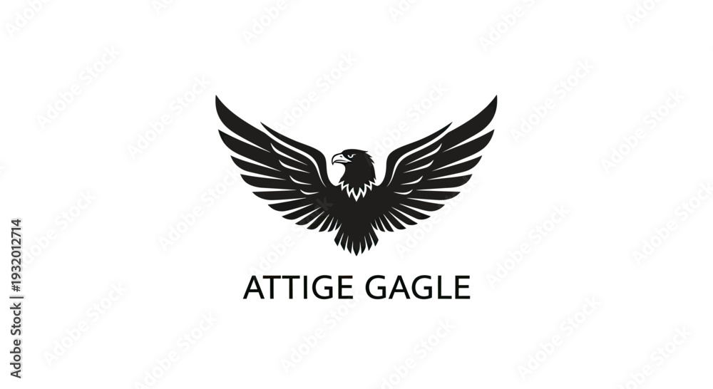 Fototapeta premium A black and white eagle logo with spread wings and text below on a white background